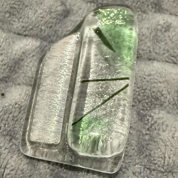 Set of 2 Dichroic Glass Pendants – Iridescent Modern Abstract Pieces - Picture 5 of 17